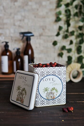 EVLE Er024-6ı Forrest Gray Love Patterned Square Metal Storage Container 12x12 Cm