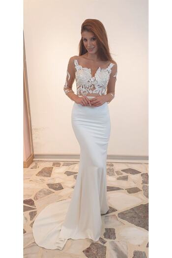 serpildinc Design Guipure Detailed White Maxi Wedding & After Party & Wedding Dress