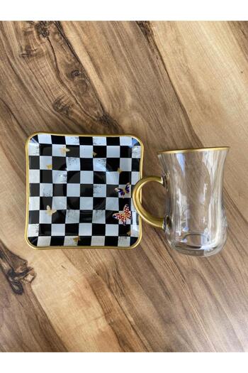 GÜRCÜGLASS Checkered square model handle tea set