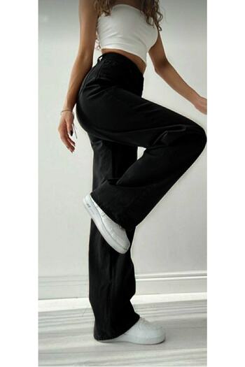 geenz manifacture Gabrielle Black Power Lycra Super High Waist Loose Jeans Palazzo Trousers