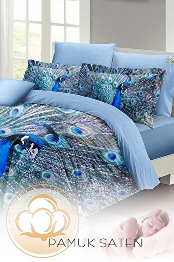 MonoHome Kıng Sıze Çift Kişilik Nevresim Takımı %100 Pamuk Saten Pauw 220x240cm