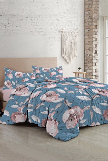 MonoHome Kıng Sıze Blue Rose Çift Kişilik Nevresim Takımı 3d Pamuk Saten 220x240cm