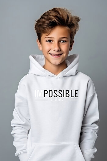ADA BEBEK ÇOCUK Φούτερ Boy's White Impossible Oversize με στάμπα
