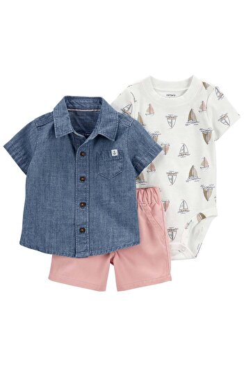 Carter's Erkek Bebek Alt Üst Set 3'lü Paket Mavi