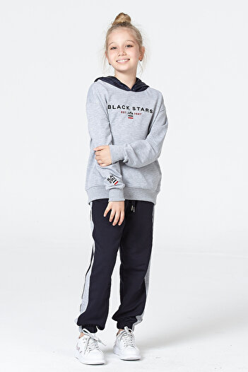 Black One Hooded Long Sleeve Girl's Tracksuit Set