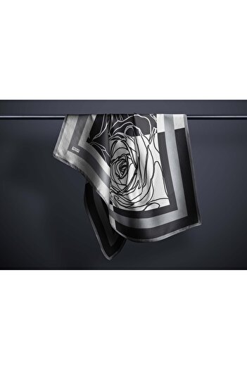 hijabchi Μεγάλο μεταξένιο κασκόλ Sura Rayon - Μαύρο - Γκρι - 120 X 120 cm