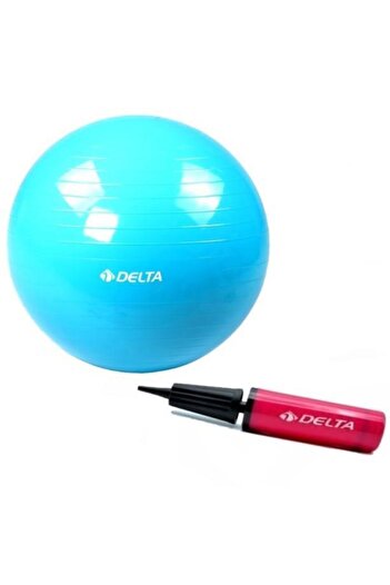 Delta Set de minge de Pilates Deluxe albastră de 65 cm și pompă bidirecțională