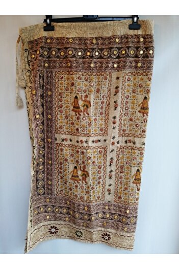 Butik Tülin Otantik Viskon Bej El Işi Iplik Nakışlı Aynalı Etek Hint Malı