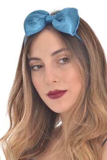hahai accessories Banda de păr elastică cu fundă din catifea de culoare albastră Hahai