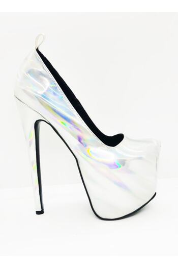 Afilli Silver Lame Hologram Platform Thin High Heel Women's Shoes