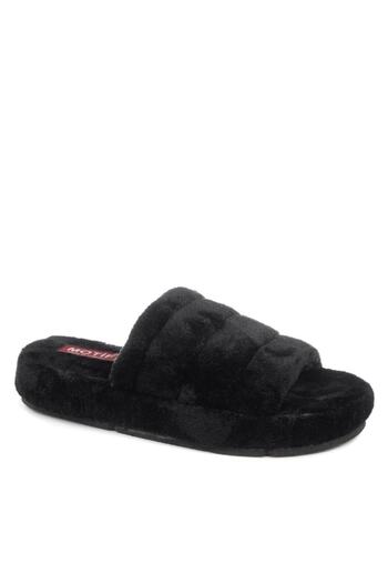 İmerShoes Papuci de casă negri din pluș pentru femei. Papuci de iarnă cu față deschisă