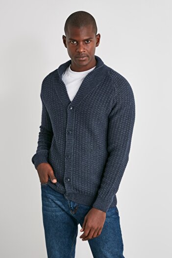 Trendyol Collection Indigo Regular Shawl Collar Texturált Kardigán TMNAW21HI0319