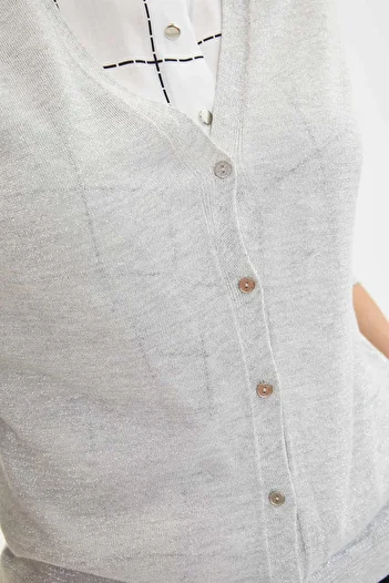 DeFacto Women's Gray V-Neck Buttoned Cardigan K9145AZ.19AU.GR28