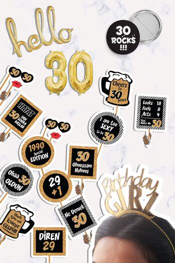 PEKSHOP Hello 30 Years Gold Concept Birthday Party Set