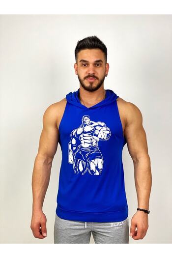 BLACK Men's Blue Hulk Hooded Fitness Undershirt