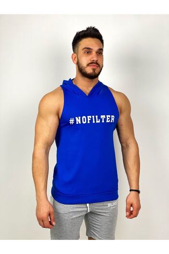 BLACK Men's Blue Hooded Fitness Undershirt