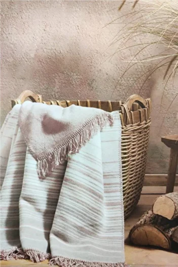 Özdilek Cotton TV Knee Blanket Single 130x170 Striped Powder