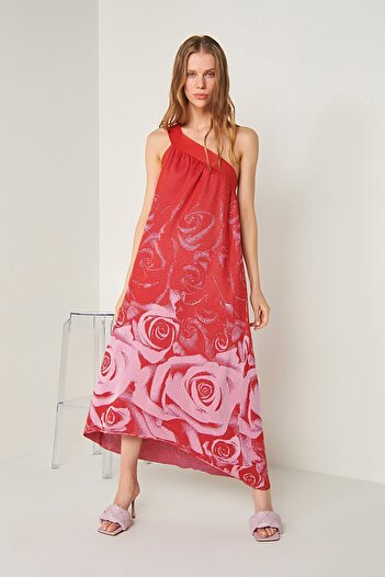 JOIN US One Shoulder Floral Patterned Knitwear Dress