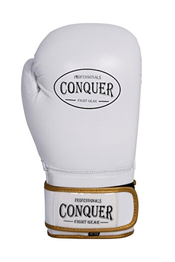 Conquer White Premium Leather - White Pro Fight Boxing Gloves