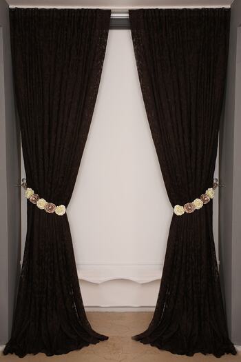 AKÇA TEKSTİL Sultan 2 Bitter Brown Color Single Wing Ready-made Planted Pleated Background Curtain 300*260 Cm