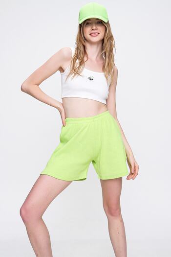 Trend Alaçatı Stili Women's Peanut Green Cotton Bermuda Shorts ALC-X6028