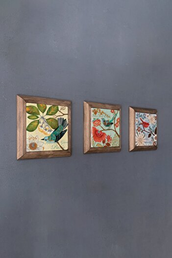Oscar Stone Decor Bej Masif Çerçeveli Taş Tablo Pano Set 3lü 28x28 cm