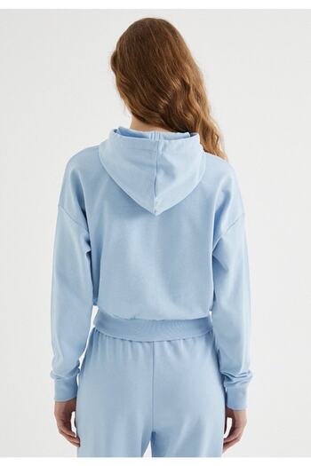 WESTMARK LONDON Kadın Mavi Regular Fit Kapuşonlu Crop Sweatshirt