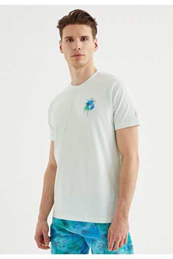 WESTMARK LONDON Erkek Mavi Regular Fit Bisiklet Yaka Baskılı T-shirt Palm