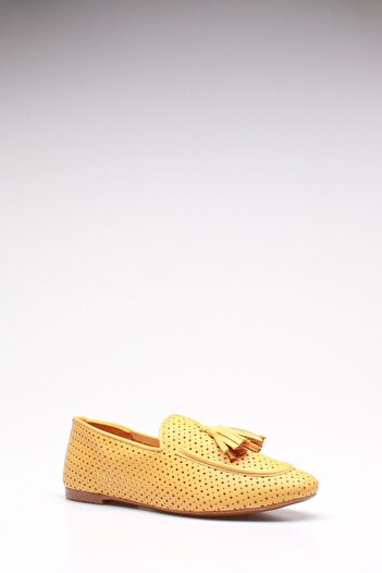 ROVIGO Women's Mustard Studded Genuine Leather Ballerinas