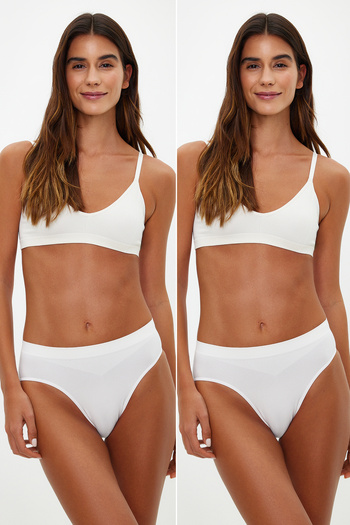 Trendyol Collection Ecru 2 Pack Seamless/Seamless Hipster Knitted Panties THMAW22KU0013
