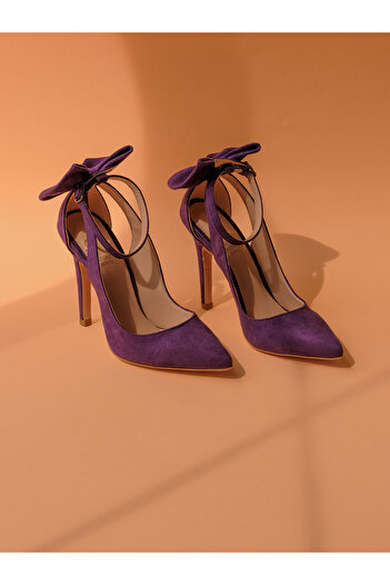 AYAKKABI PRENSİ Wizard Bow Tie Detailed Purple Suede Suede 10 cm Women's Stiletto, High Heels