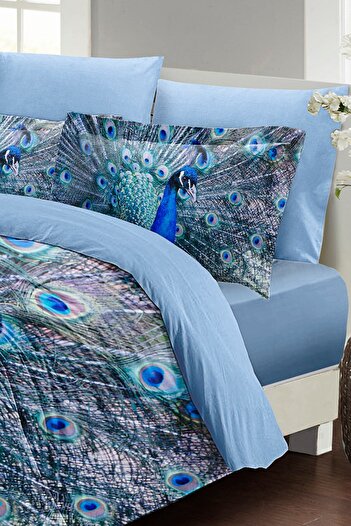 MonoHome Kıng Sıze Çift Kişilik Nevresim Takımı %100 Pamuk Saten Pauw 220x240cm
