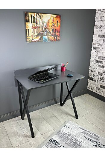 hey modüler mobilya Hayal Antrasit Gri Çalışma Masası Bilgisayar Ofis Masası Metal Siyah Ayaklı 90 cm