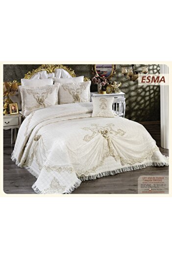 BALADI HOME High Quality Dowry Bed Cover - French Lace and Quilted, Set 4 Pieces