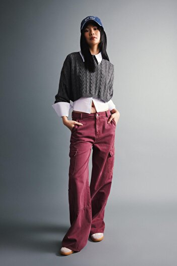 DeFacto Cool Gabardine Trousers with Wide Leg and Cargo Pocket Detail - B9445Ax23Wn