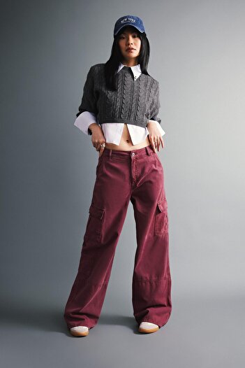 DeFacto Cool Gabardine Trousers with Wide Leg and Cargo Pocket Detail - B9445Ax23Wn