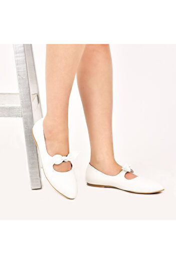 JustBow Women's Daily White Ballerinas