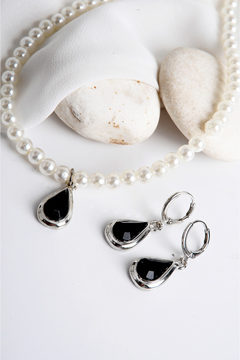 EUROMODA Drop Design Pearl Stone Necklace Earring Set