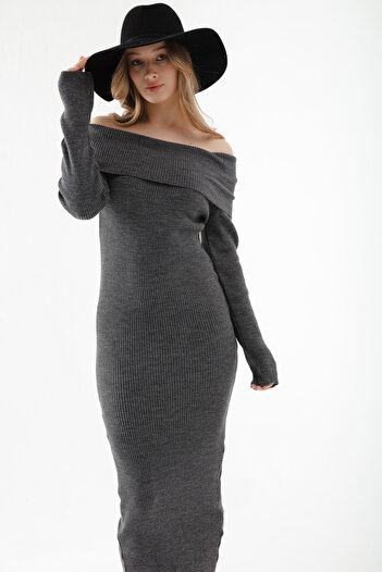 Lafaba Rochie Antracit de Damă Carmen Guler Tricotaj