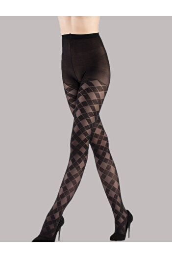 MİSTİRİK Sorano Model PLAID Patterned Recovery Pantyhose Leak Resistant Black Color