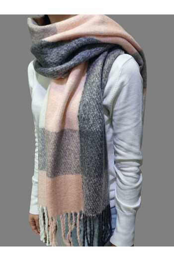 Trenderrs Women's Soft Wool Textured Tasseled Plaid Shoulder Shawl Scarf