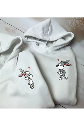 DUBU BUTİK Φούτερ 2 τεμαχίων Heart Lola Bugs Bunny Lover Combination - White Printed Winter Oversize Hooded