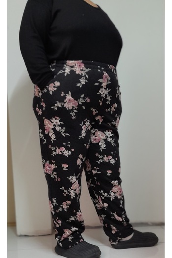 Mertcan Butik Χειμερινή φόρμα πιτζάμα με 3 κλωστές με μαύρο λουλούδι