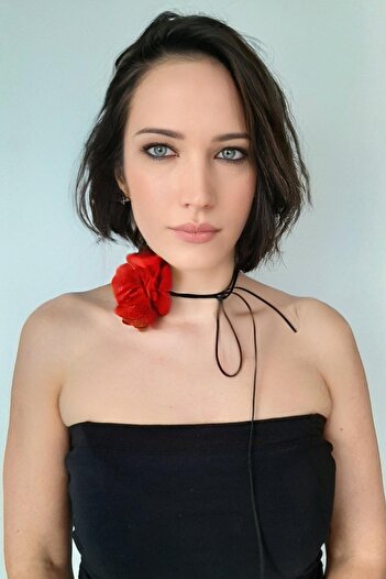 Bijusel Choker Çiçek Kolye Gül Kolye Tasma Kumaş Kolye Deri Bağcıklı Boyun Bağı