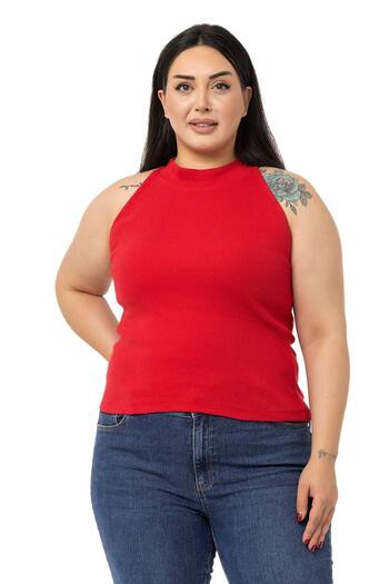 DISENTIS MODEST Large Size Halter Neck Half Turtleneck Camisole Red Body