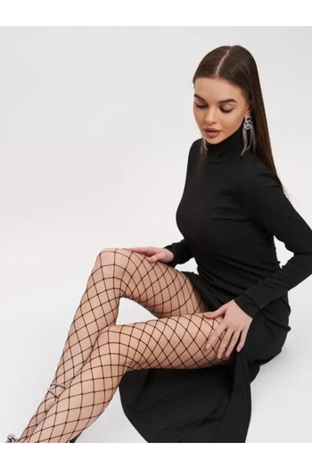 MİSTİRİK Sorano Model - Large Mesh Black Thin Stockings Pantyhose Patterned