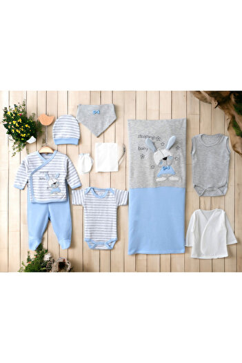 Necix's 6-Piece CUTE MONTHS BIRTH SET (10-Piece HOSPITAL EXIT, BABY BAG, SWADDLE, BLANKET, WIPES AND SOCKS SET)