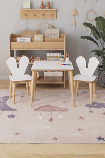 OBİ Atölye Çocuk Oyun Aktivite Masası 45x45 Cm 2 Sandalyeli Çocuk Çalışma Masası