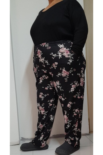Mertcan Butik Χειμερινή φόρμα πιτζάμα με 3 κλωστές με μαύρο λουλούδι