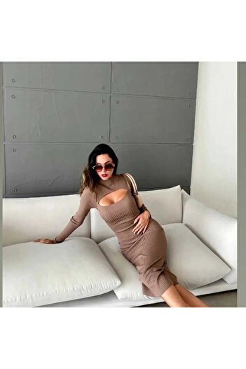 GÖNÜL pencere detaylı vizon elbise